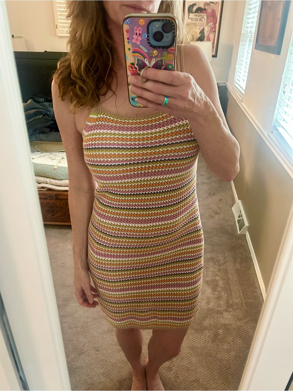 NEW Olive + Oak Striped Crochet Knit Midi Dress in Multi-Color